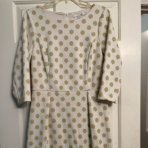 Boden Us 8R Dress Sparkly Gold Dots on Cream Background